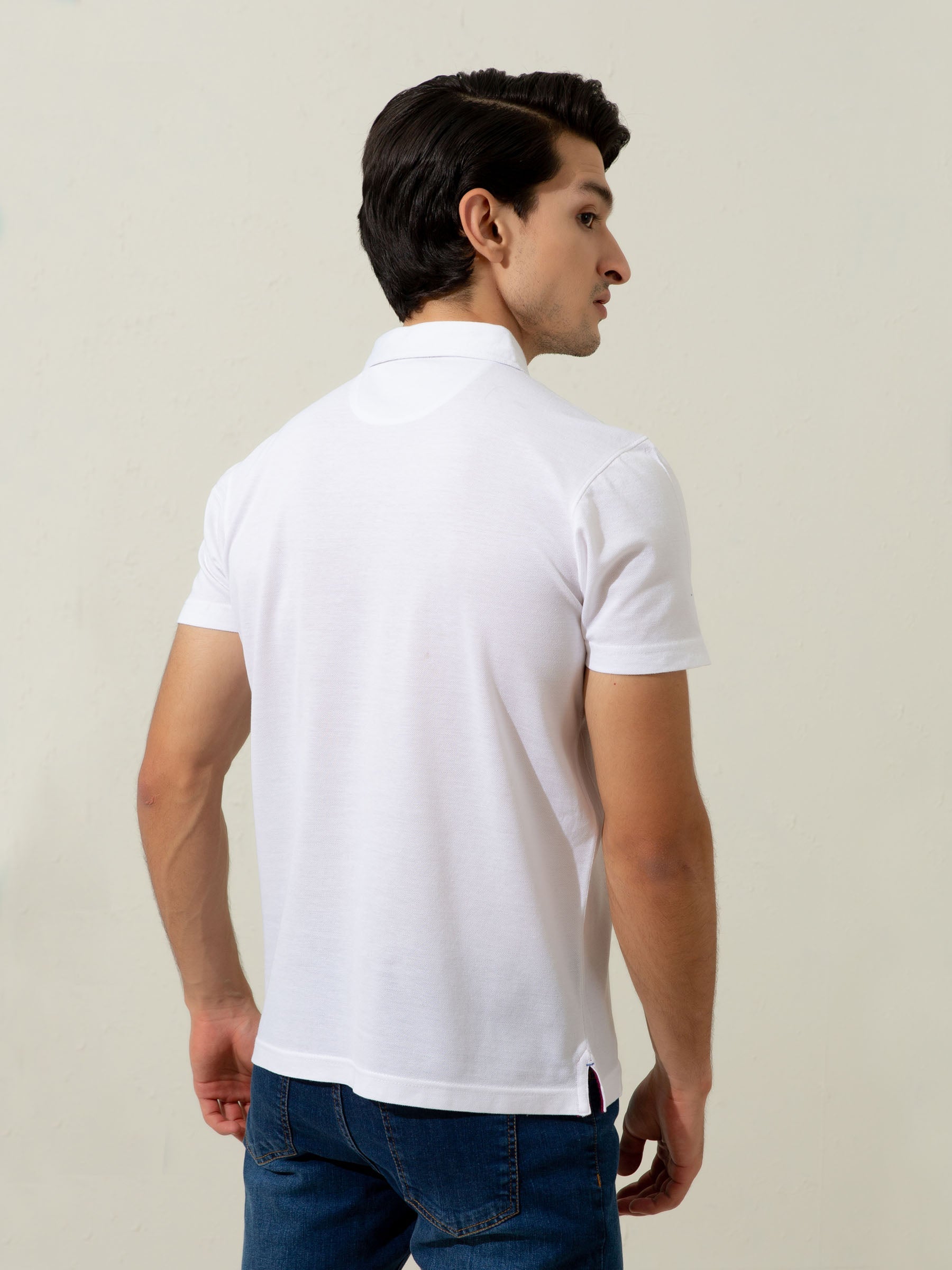 White Pique Polo With Collar Detailing