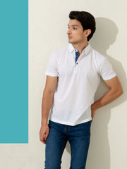White Pique Polo With Collar Detailing