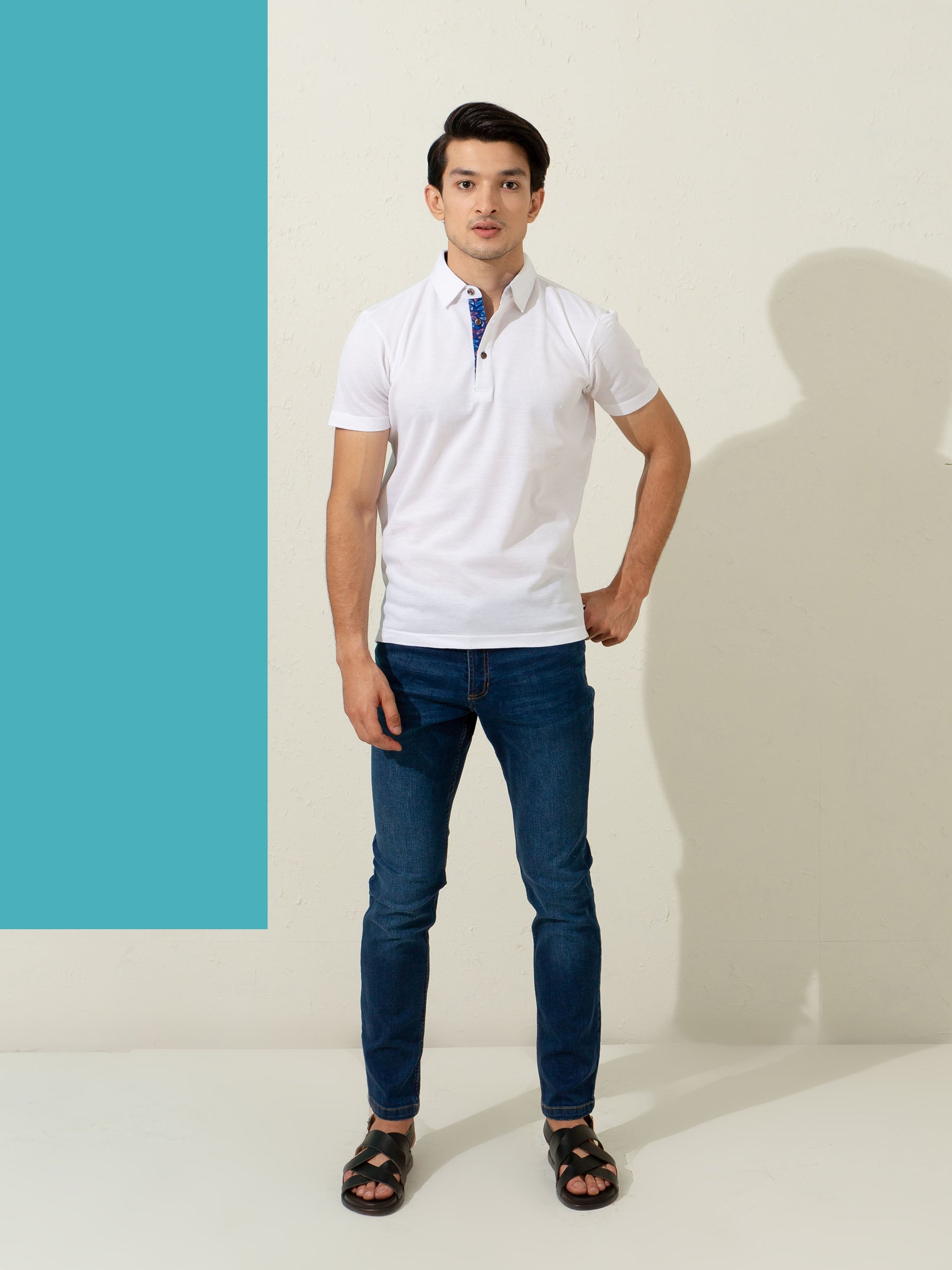 White Pique Polo With Collar Detailing