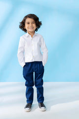 White Satin Long Sleeve Formal Shirt - Junior