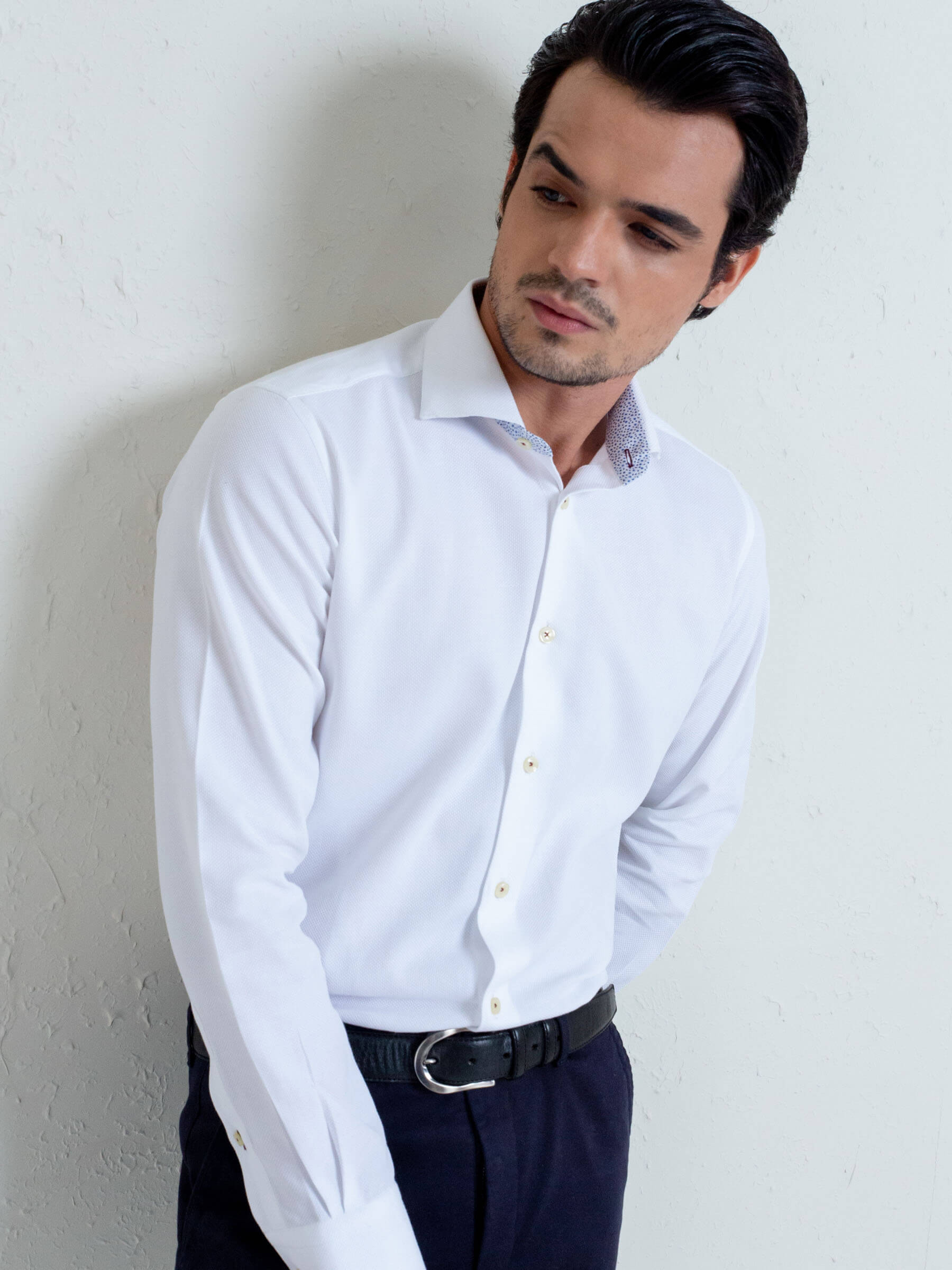 White Structured Shirt With Printed Detailing