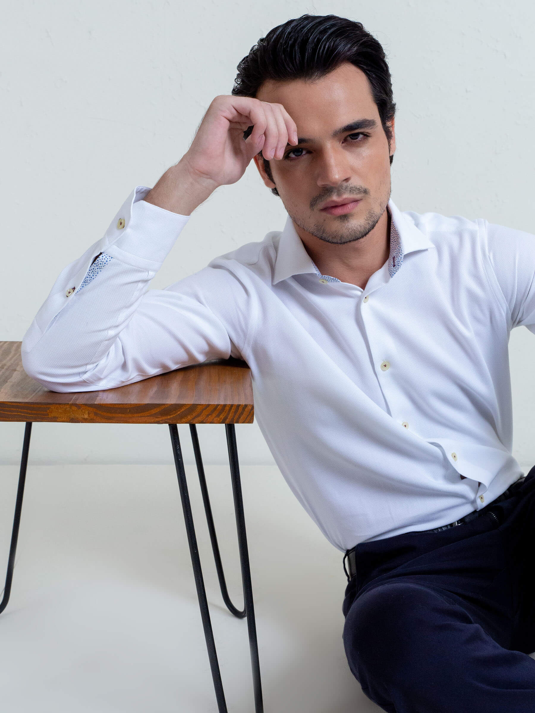 White Structured Shirt With Printed Detailing