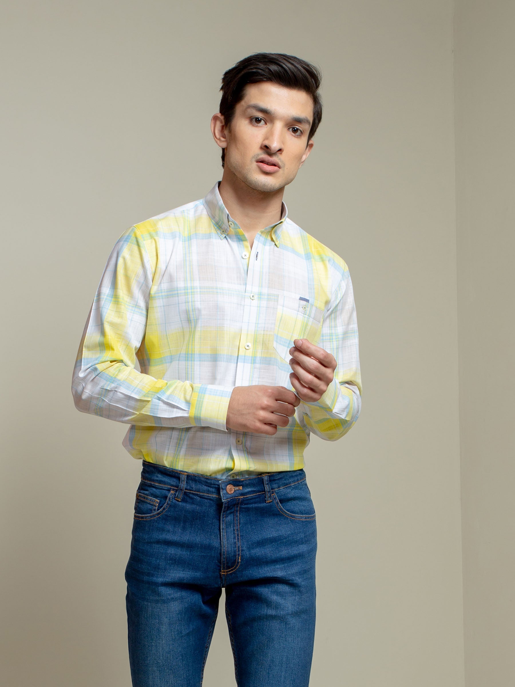 White & Yellow Light Weight Checkered Shirt