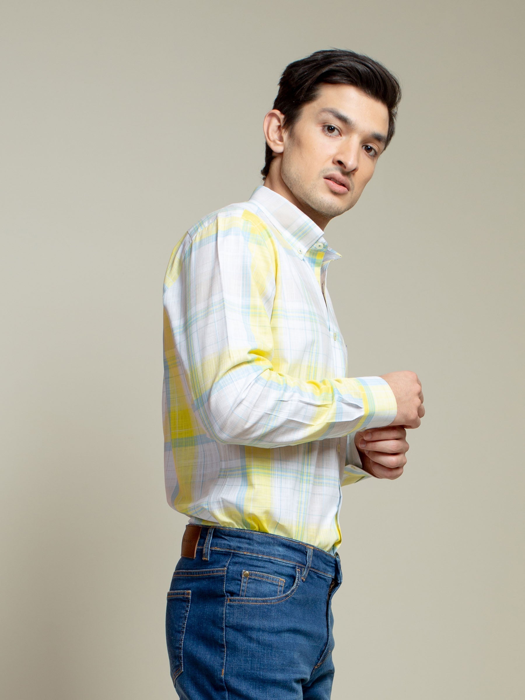 White & Yellow Light Weight Checkered Shirt