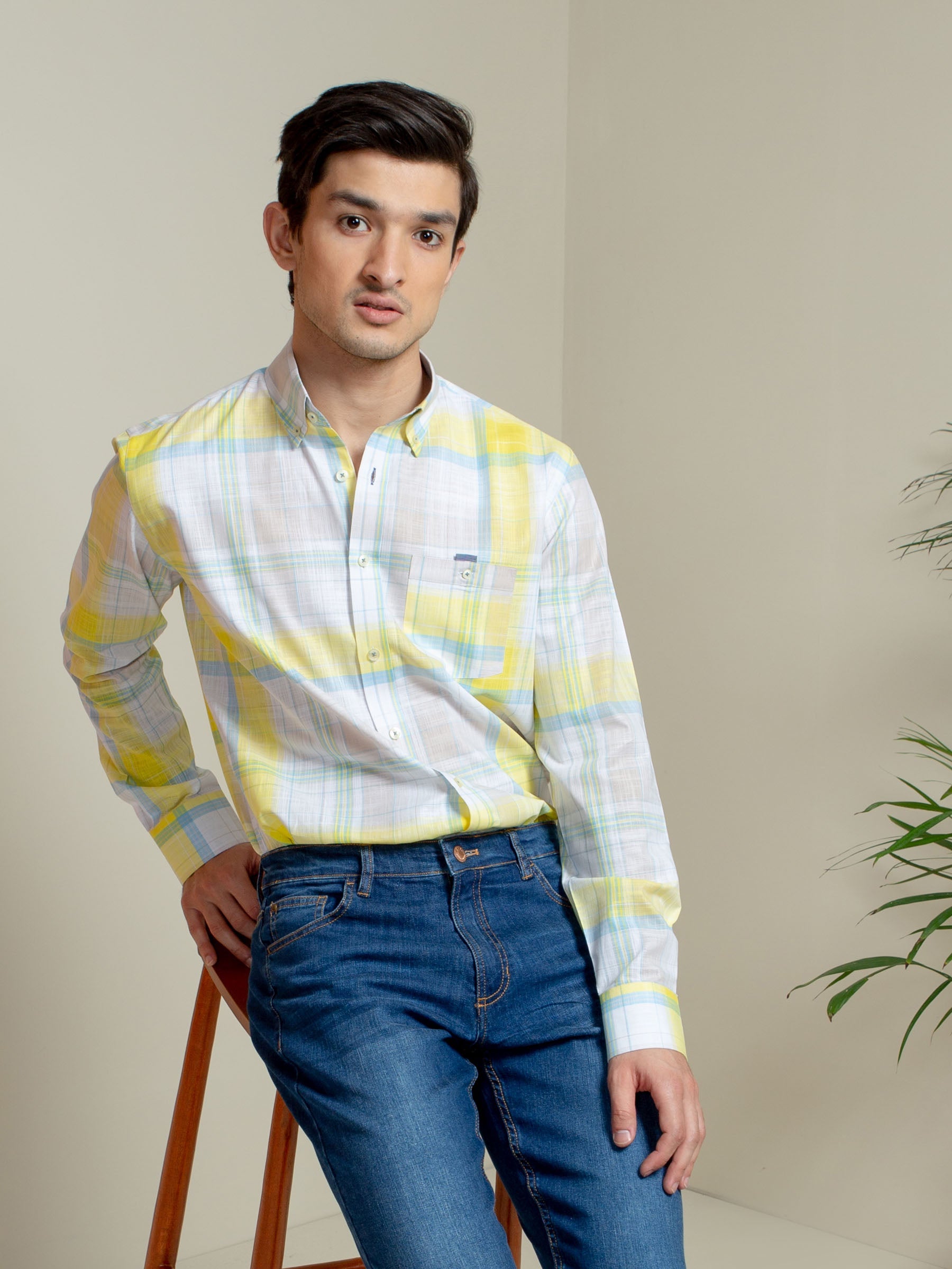 White & Yellow Light Weight Checkered Shirt