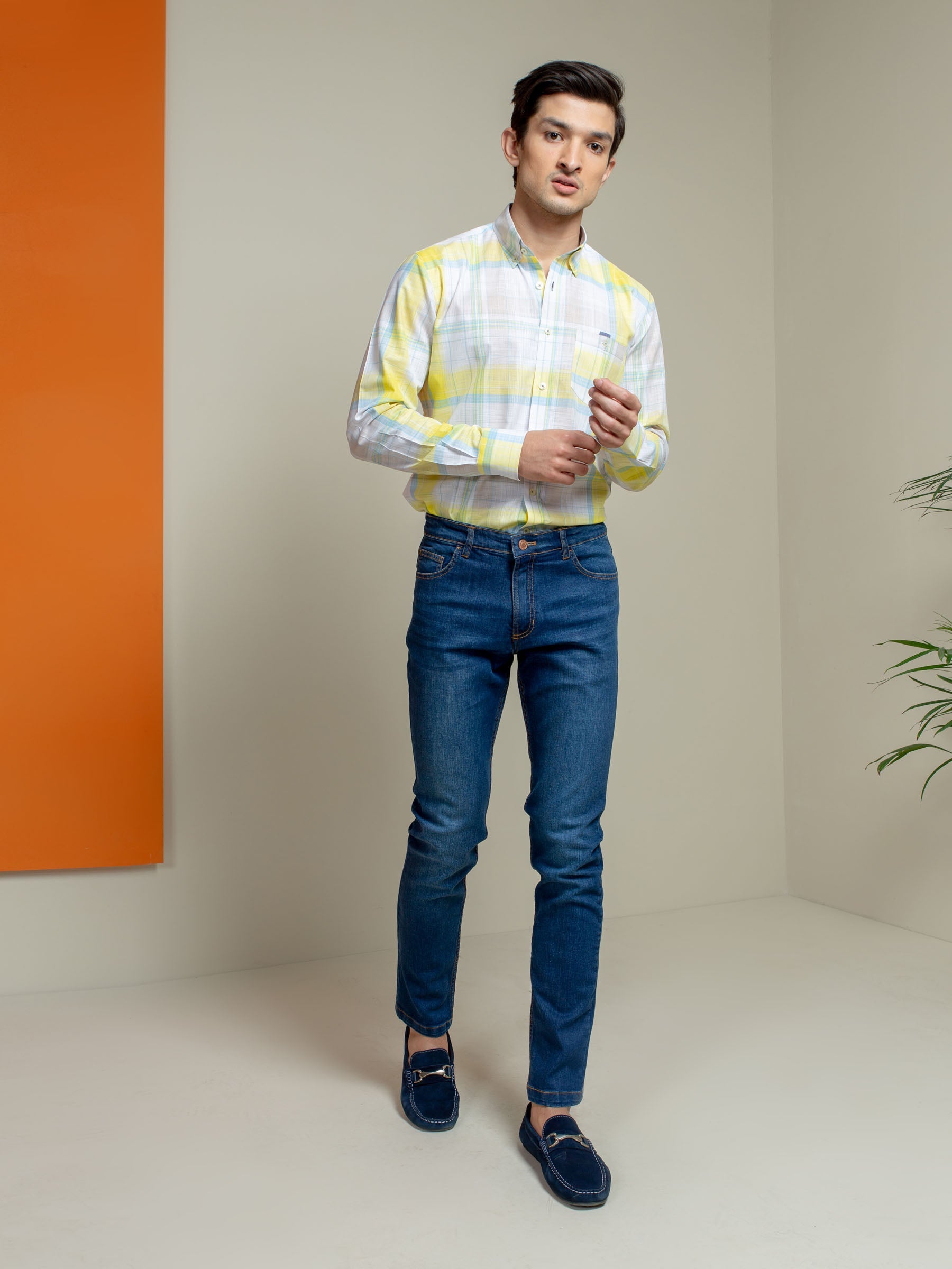 White & Yellow Light Weight Checkered Shirt