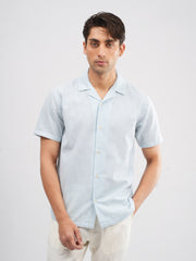 White & Blue Striped Seersucker Cuban Shirt