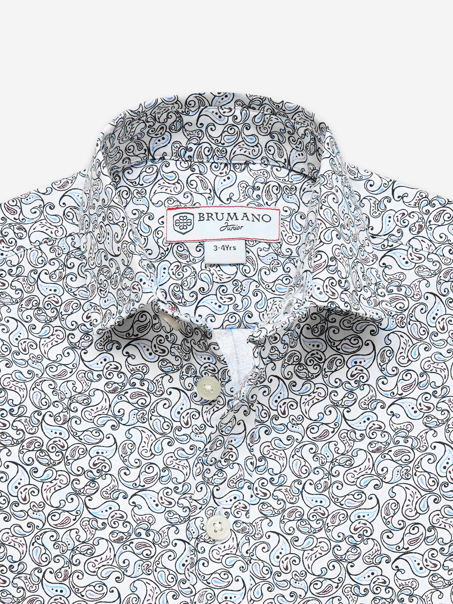 White & Blue Paisley Printed Long Sleeve Shirt - Junior