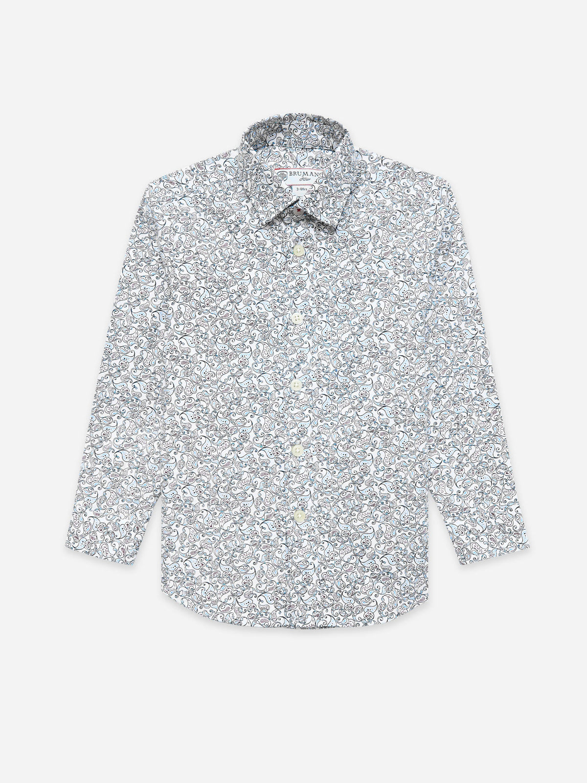 White & Blue Paisley Printed Long Sleeve Shirt - Junior