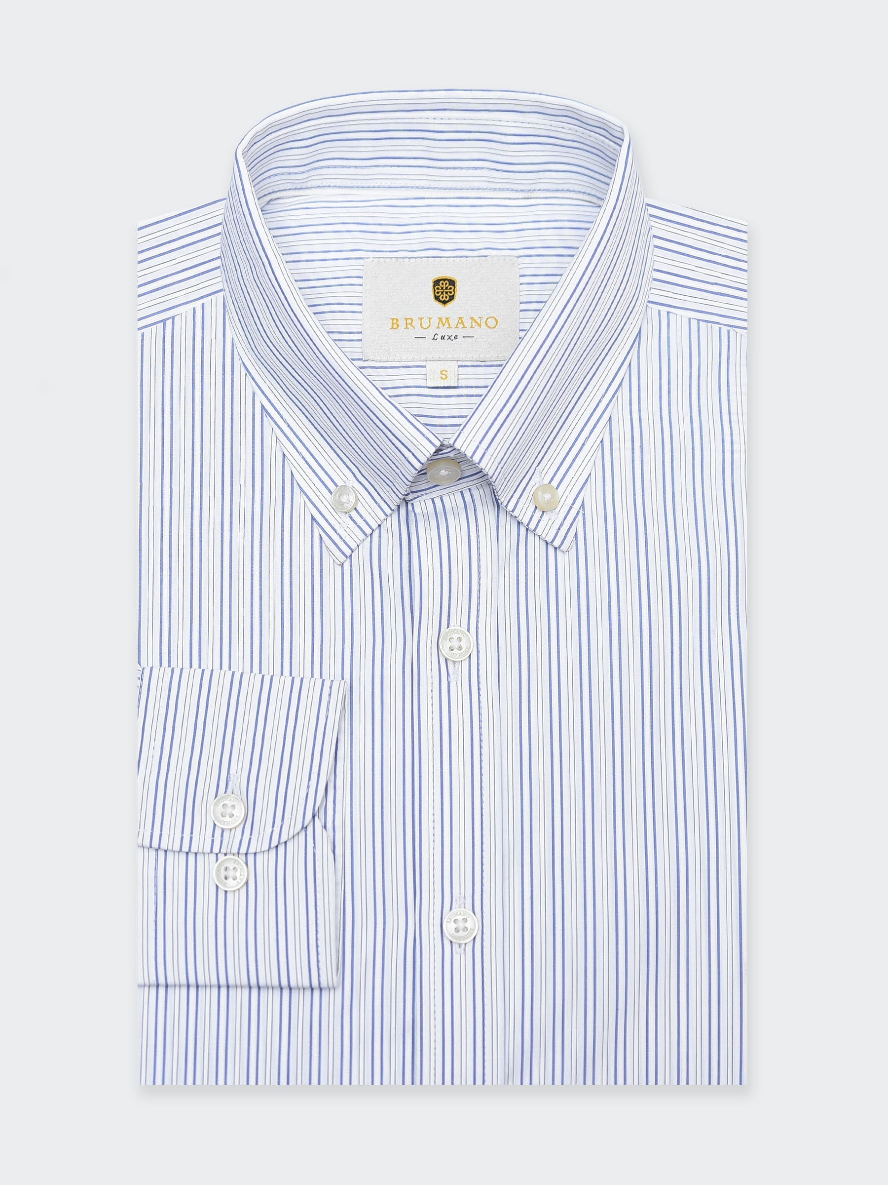 White & Blue Striped Button Down Formal Shirt - Luxe