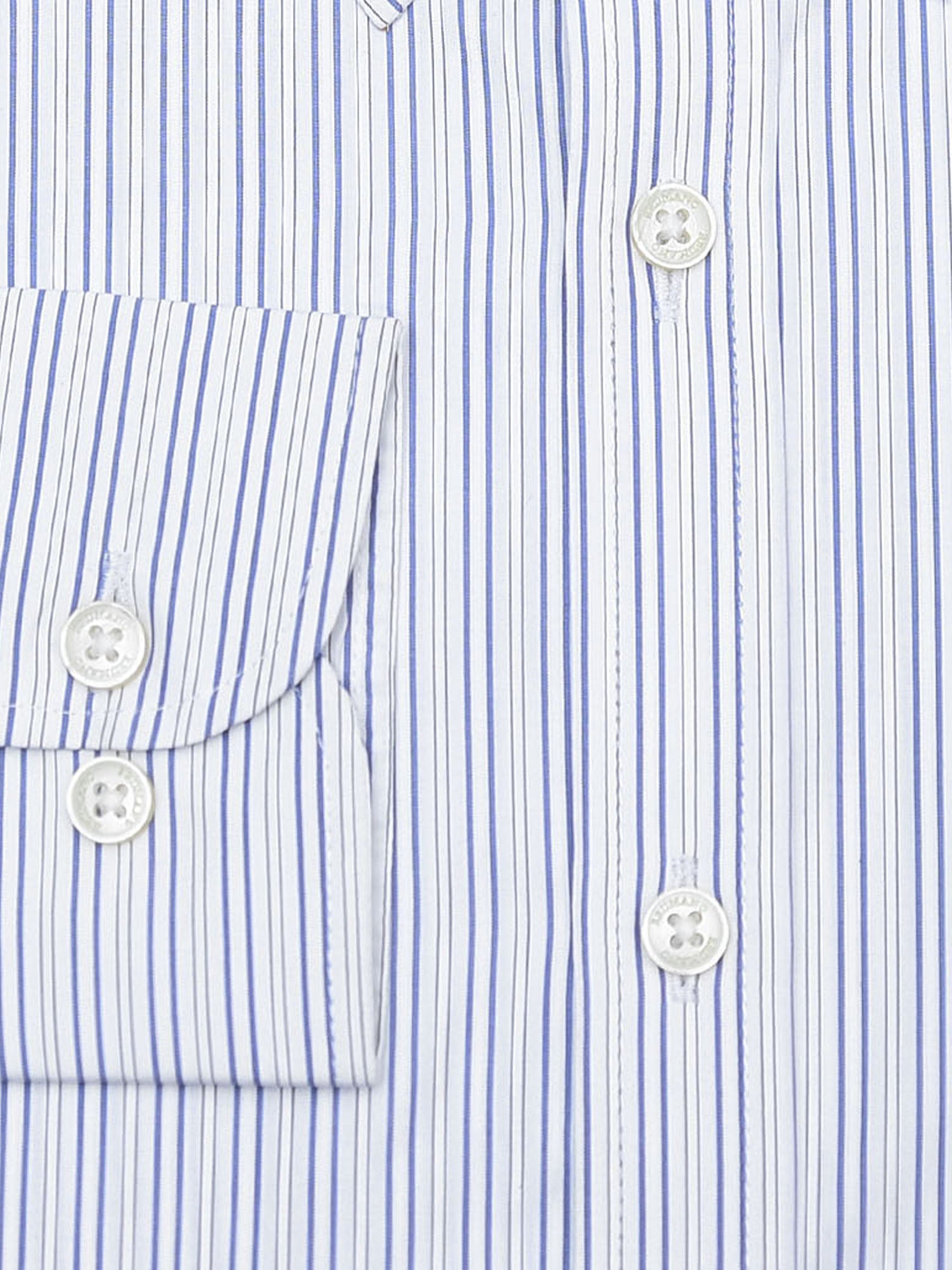 White & Blue Striped Button Down Formal Shirt - Luxe