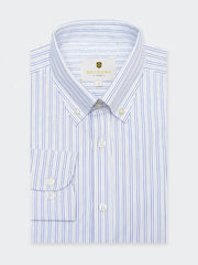 White & Blue Striped Button Down Formal Shirt - Luxe