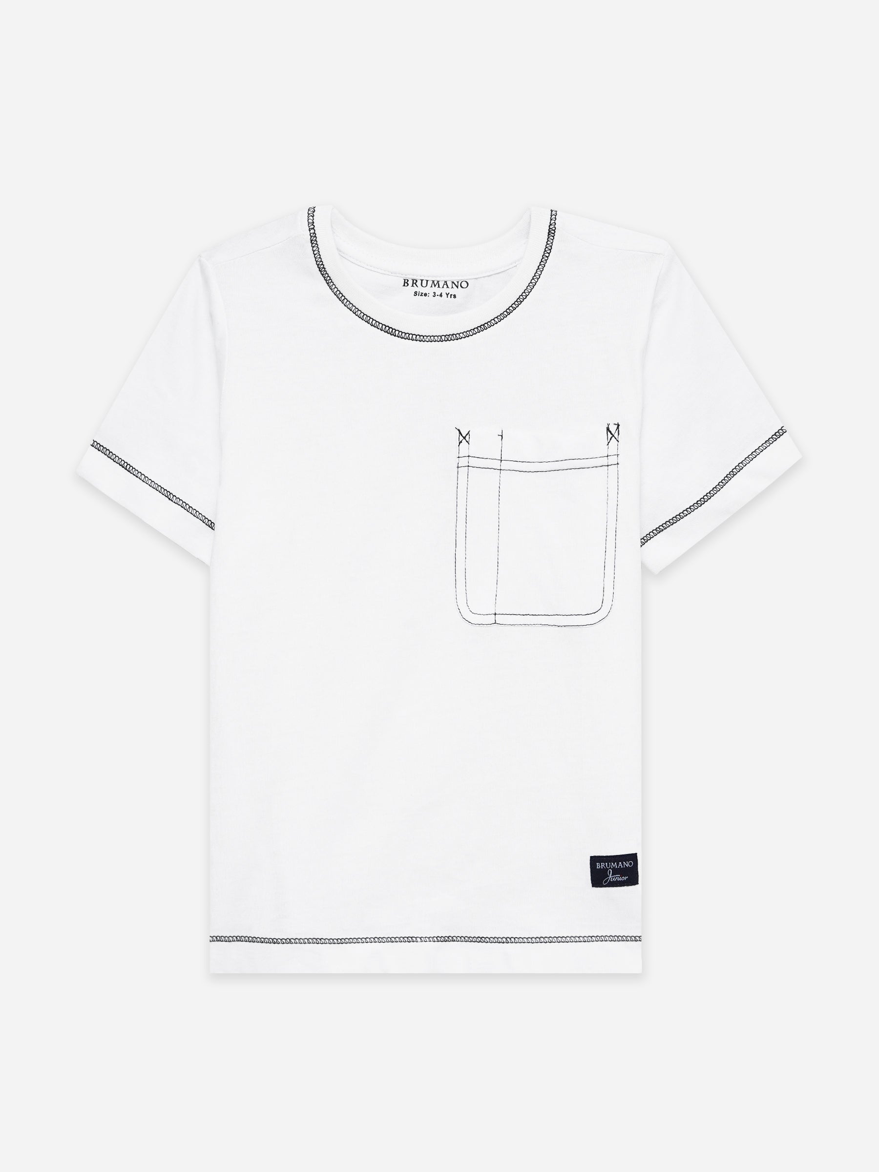 White Casual Crew Neck T-Shirt With Stitch Detailing - Junior
