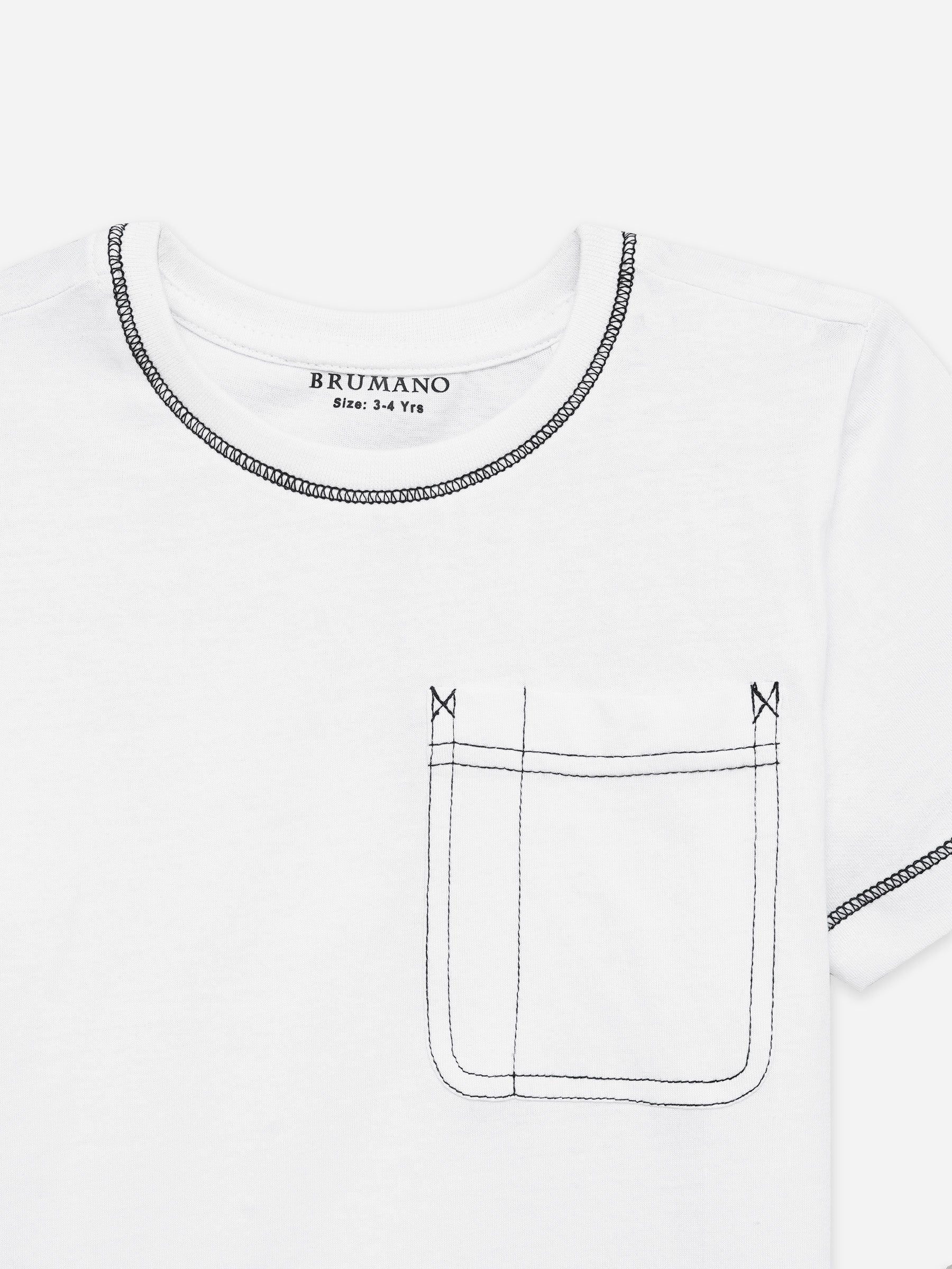 White Casual Crew Neck T-Shirt With Stitch Detailing - Junior