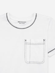 White Casual Crew Neck T-Shirt With Stitch Detailing - Junior