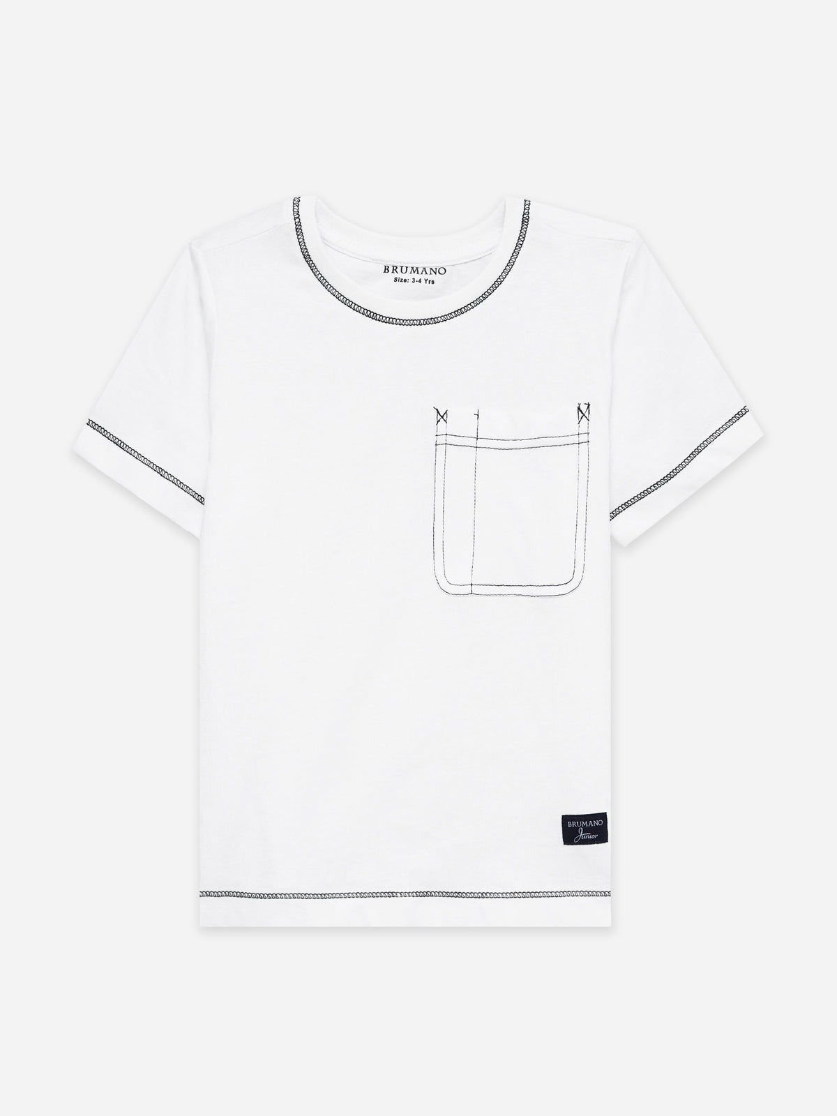 White Casual Crew Neck T-Shirt With Stitch Detailing - Junior