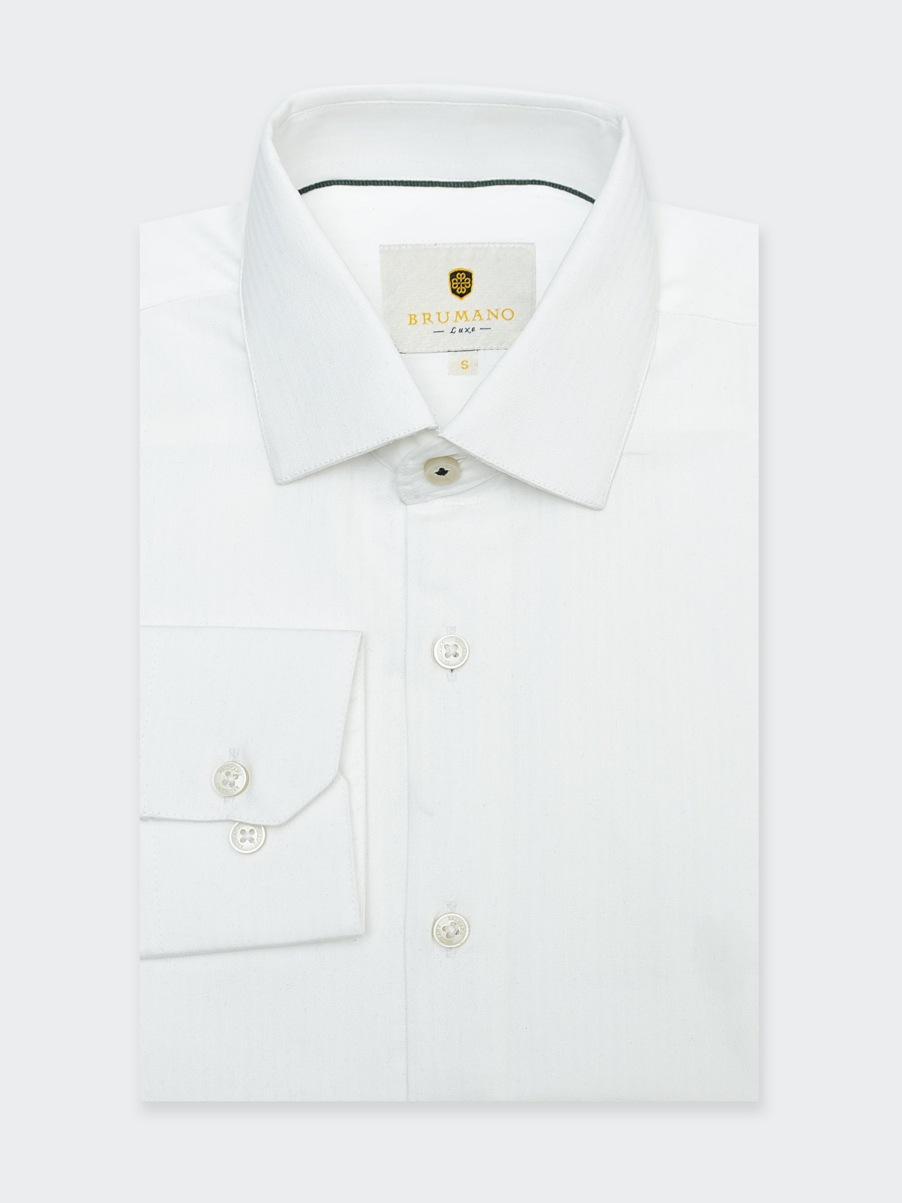 White Herringbone Structured Formal Shirt - Luxe