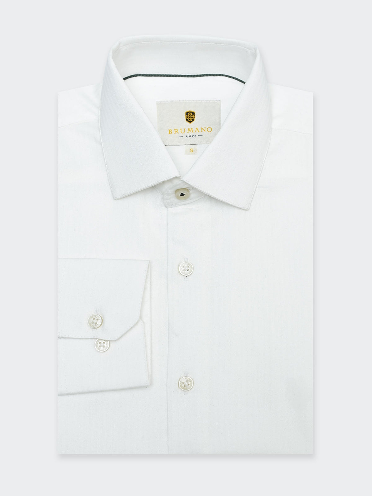 White Herringbone Structured Formal Shirt - Luxe