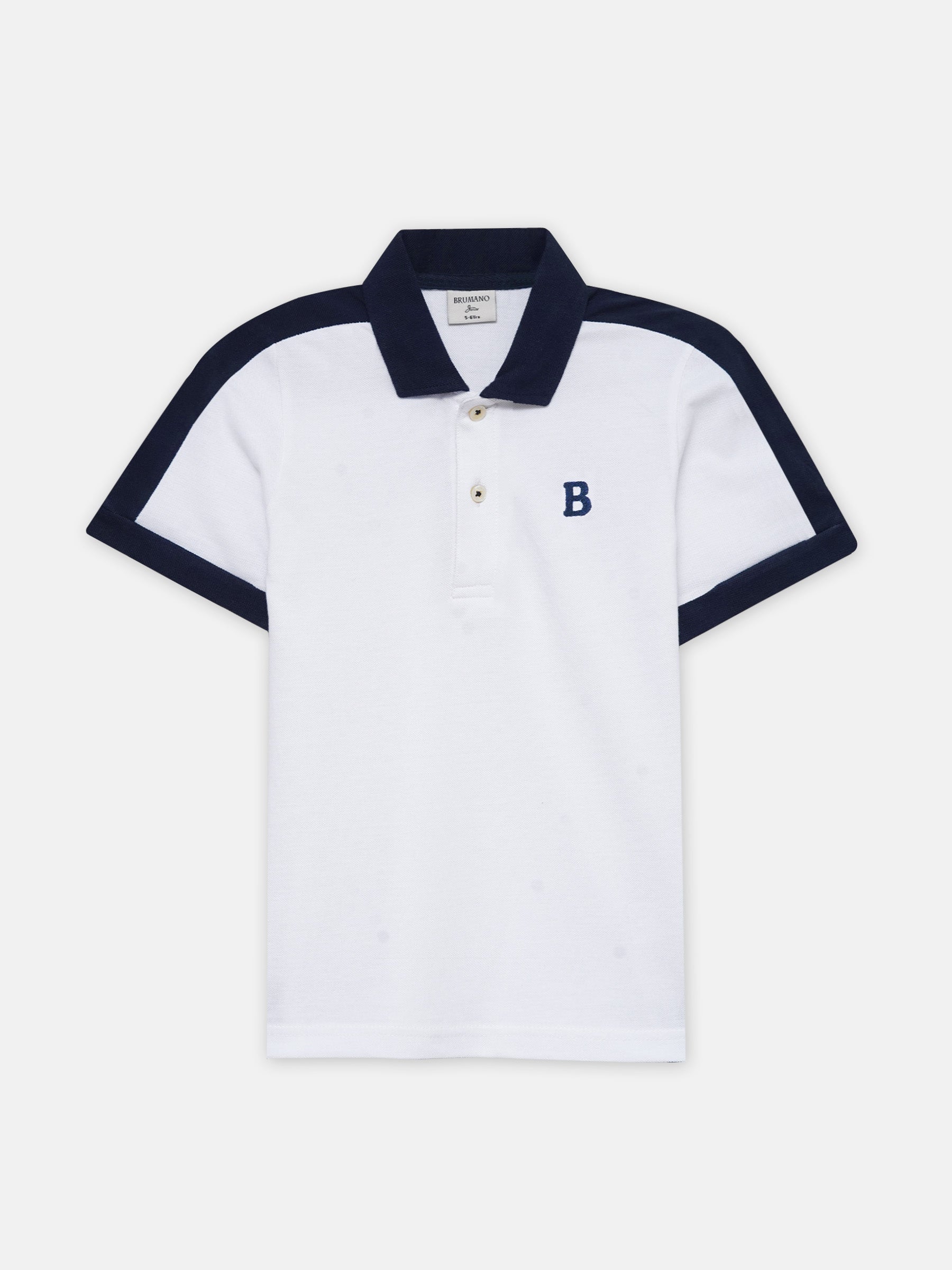 White & Navy Blue Raglan Sleeve Polo - Junior