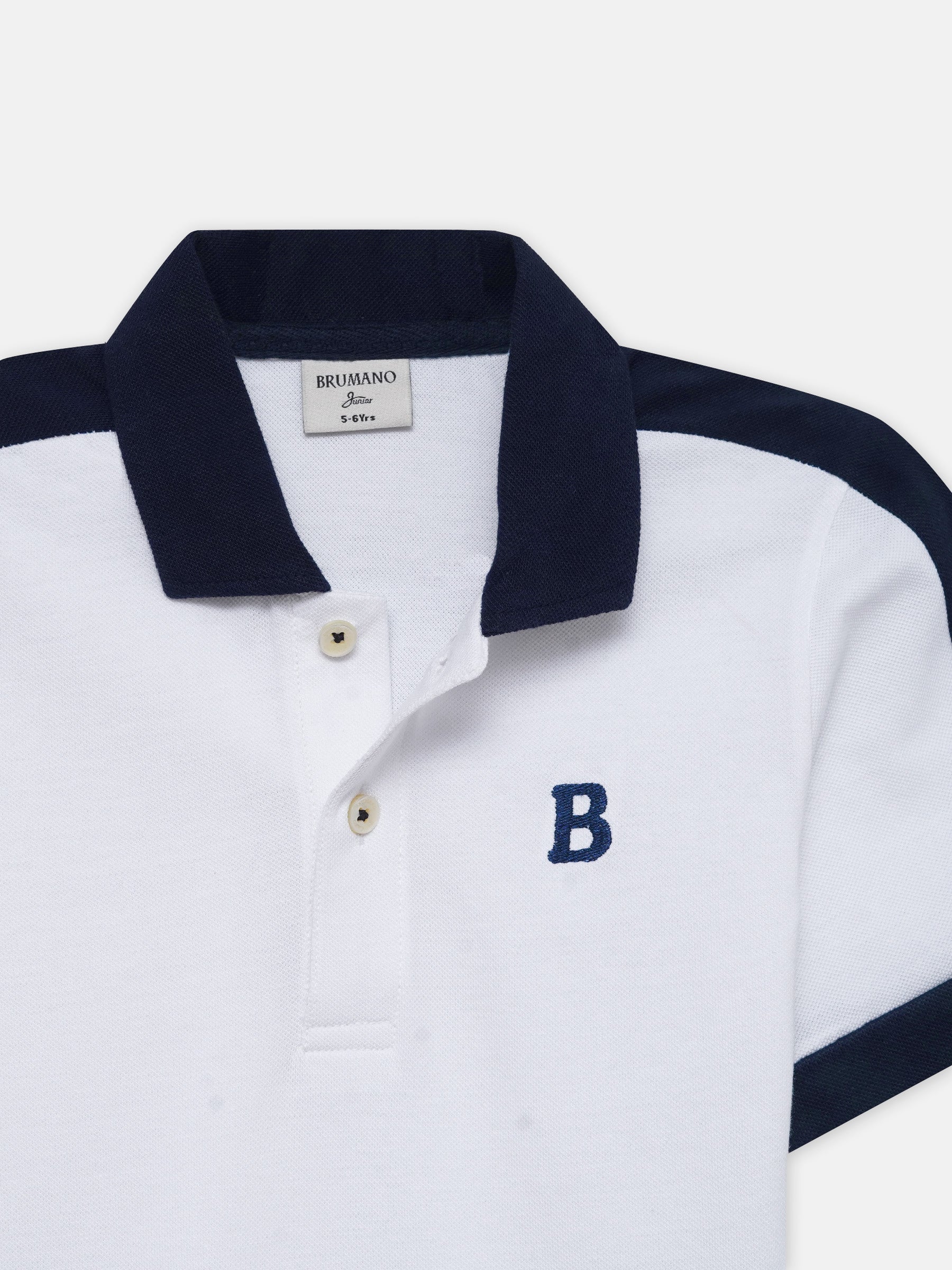 White & Navy Blue Raglan Sleeve Polo - Junior