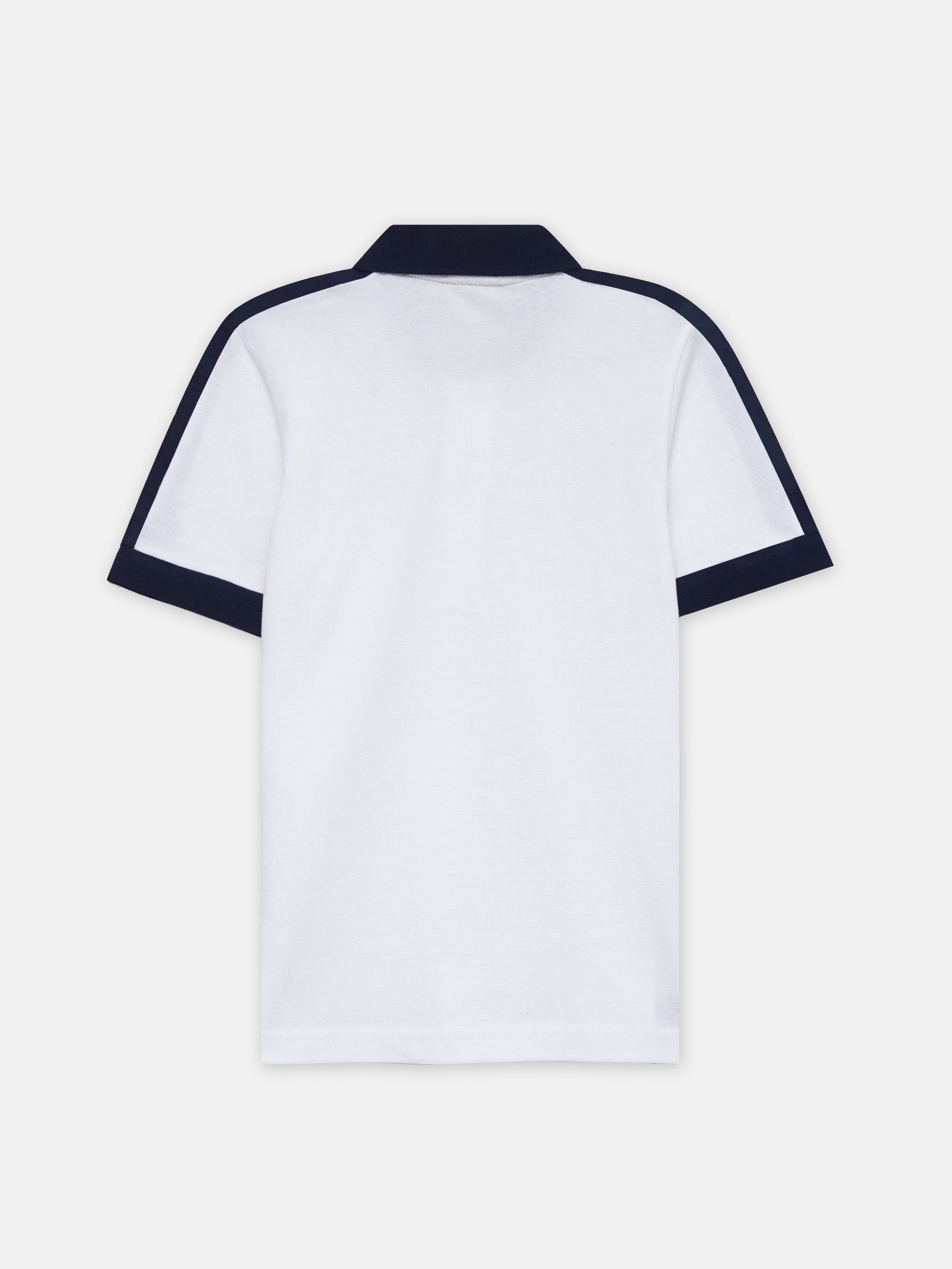 White & Navy Blue Raglan Sleeve Polo - Junior