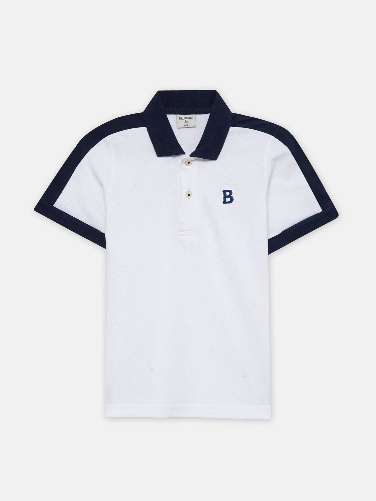 White & Navy Blue Raglan Sleeve Polo - Junior
