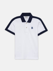 White & Navy Blue Raglan Sleeve Polo - Junior