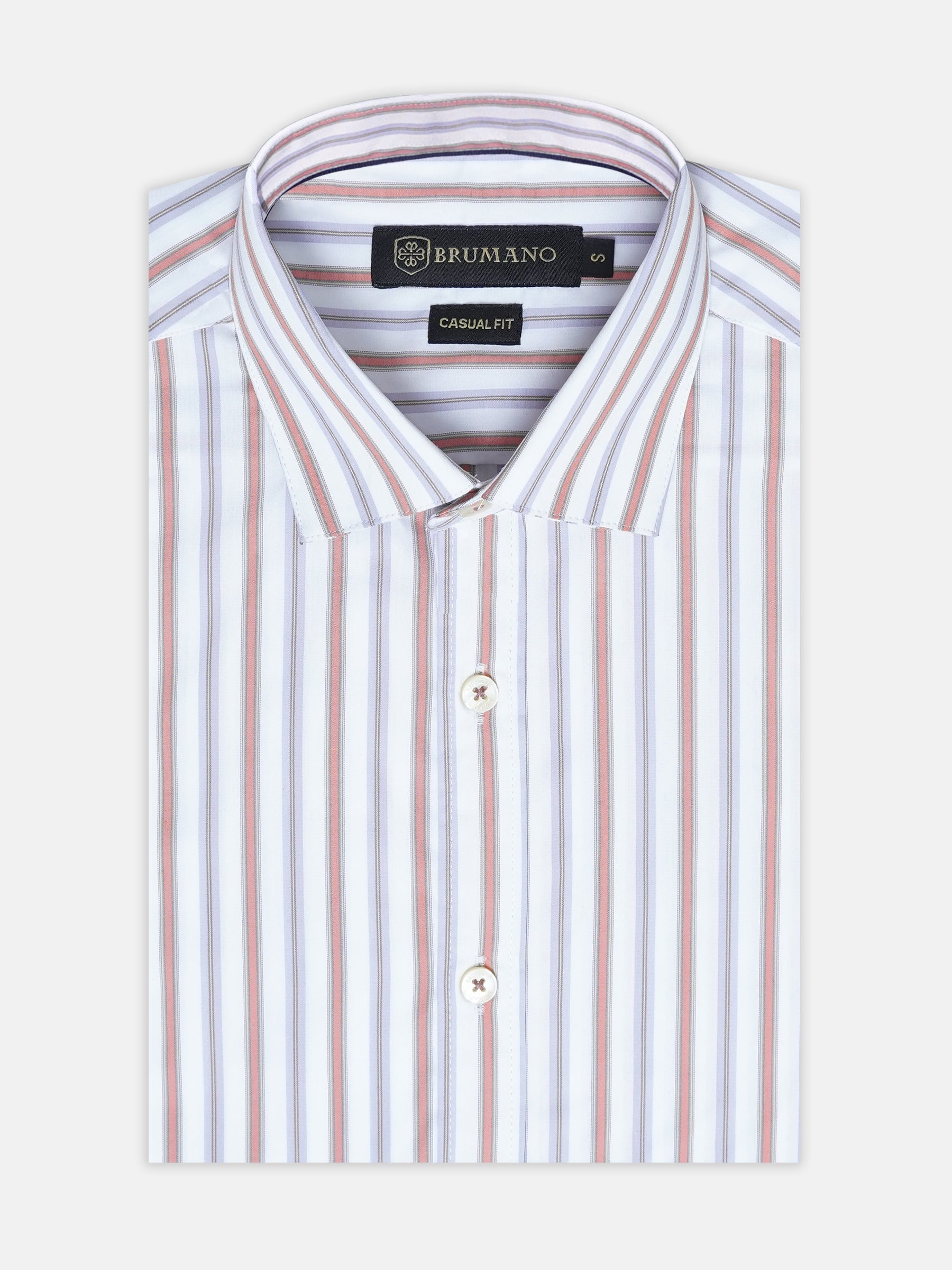 White & Orange Striped Formal Shirt