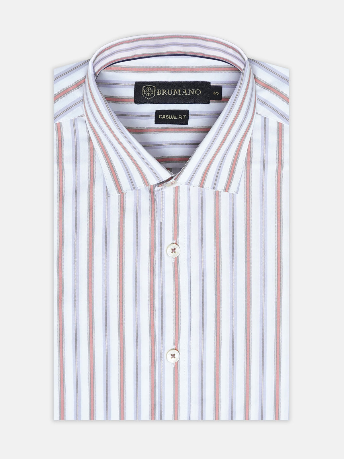 White & Orange Striped Formal Shirt