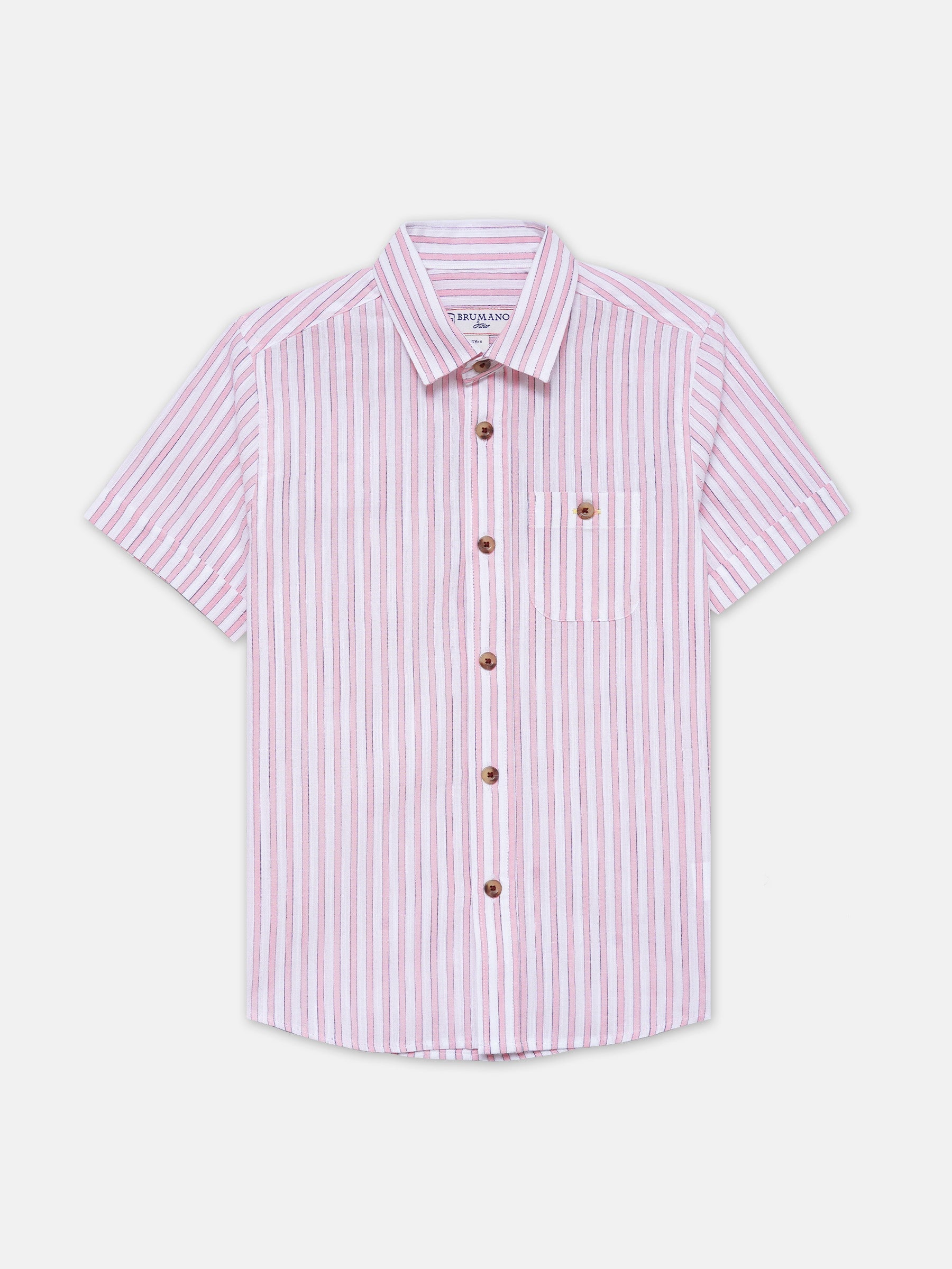 White & Pink Striped Half Sleeve Shirt - Junior