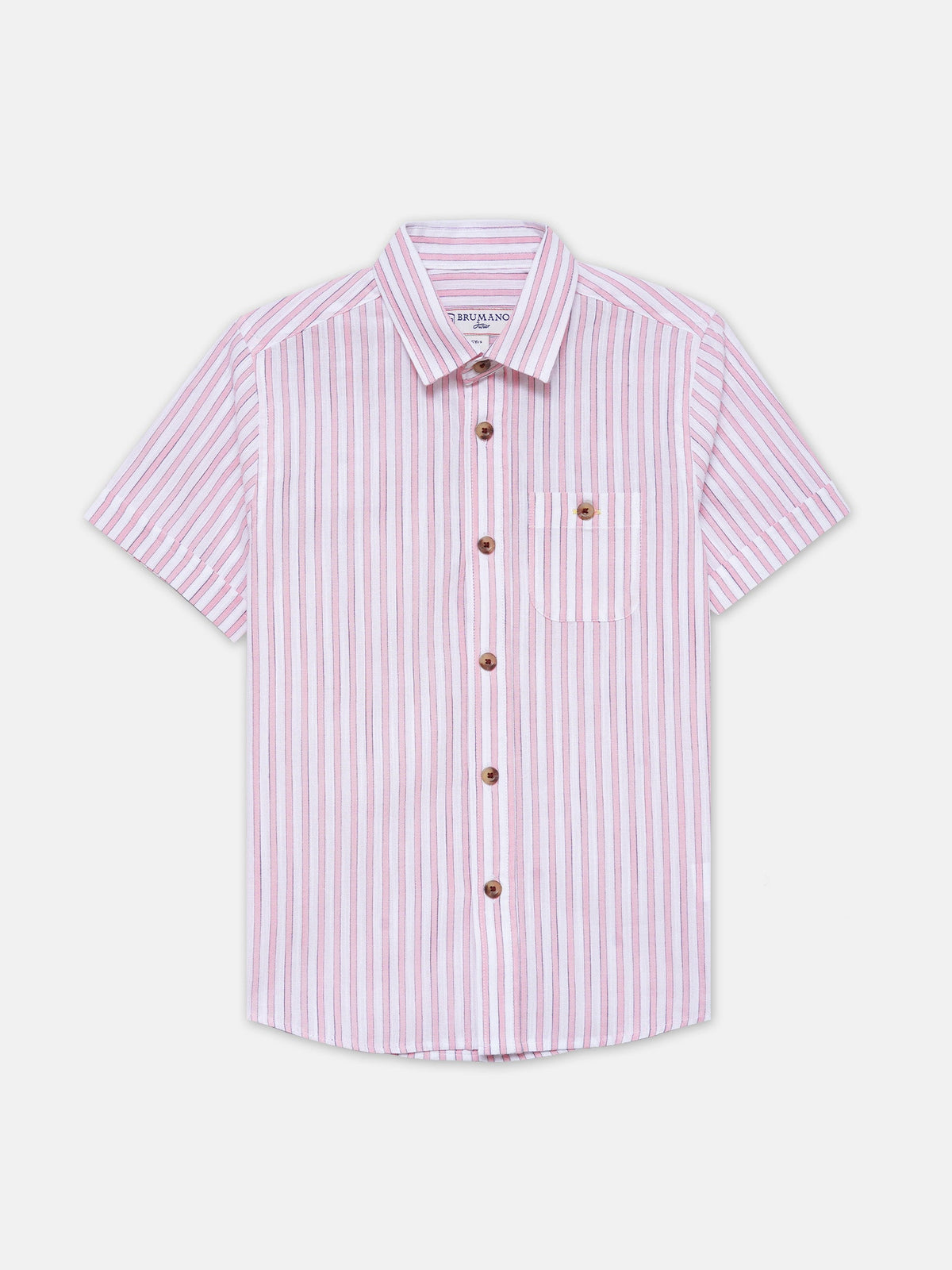 White & Pink Striped Half Sleeve Shirt - Junior