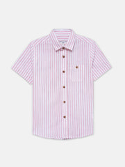White & Pink Striped Half Sleeve Shirt - Junior