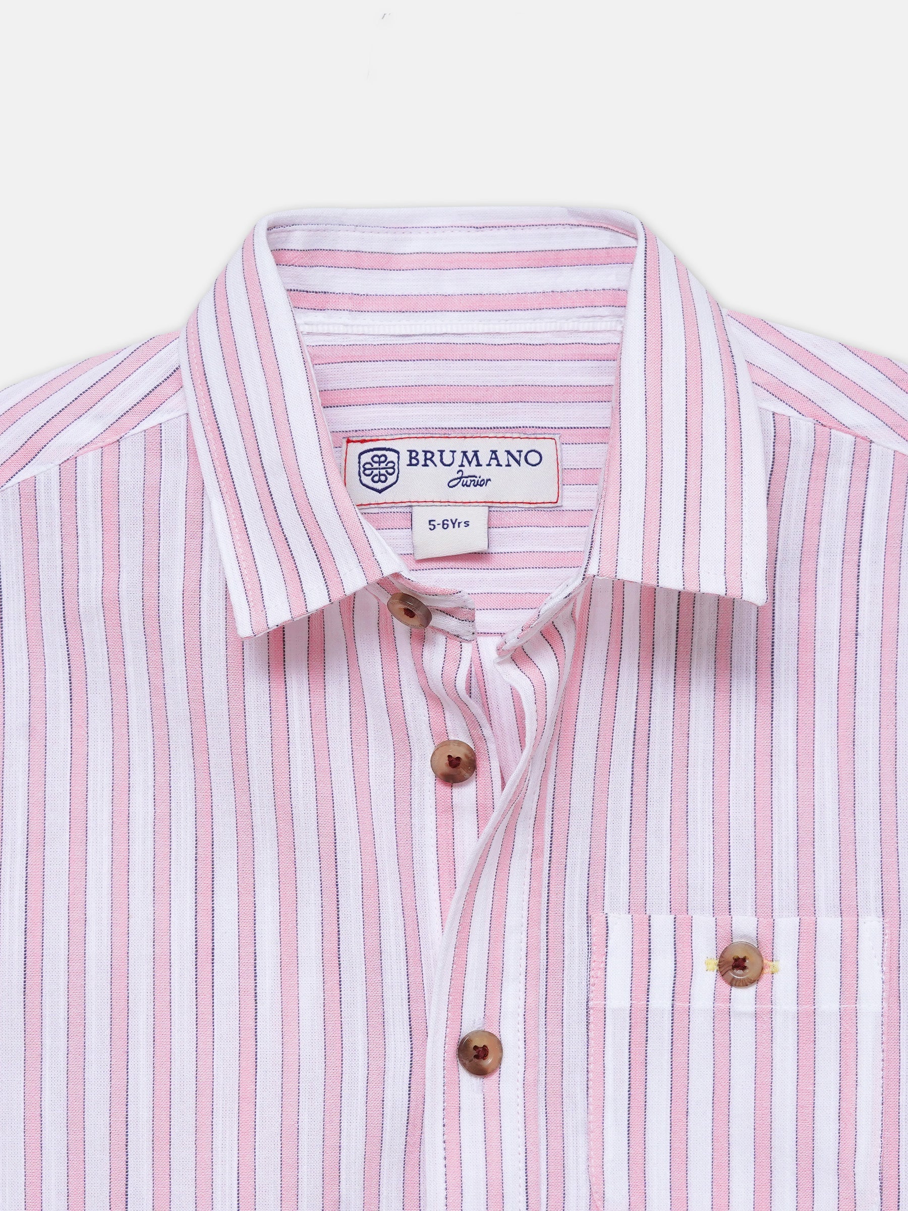White & Pink Striped Half Sleeve Shirt - Junior