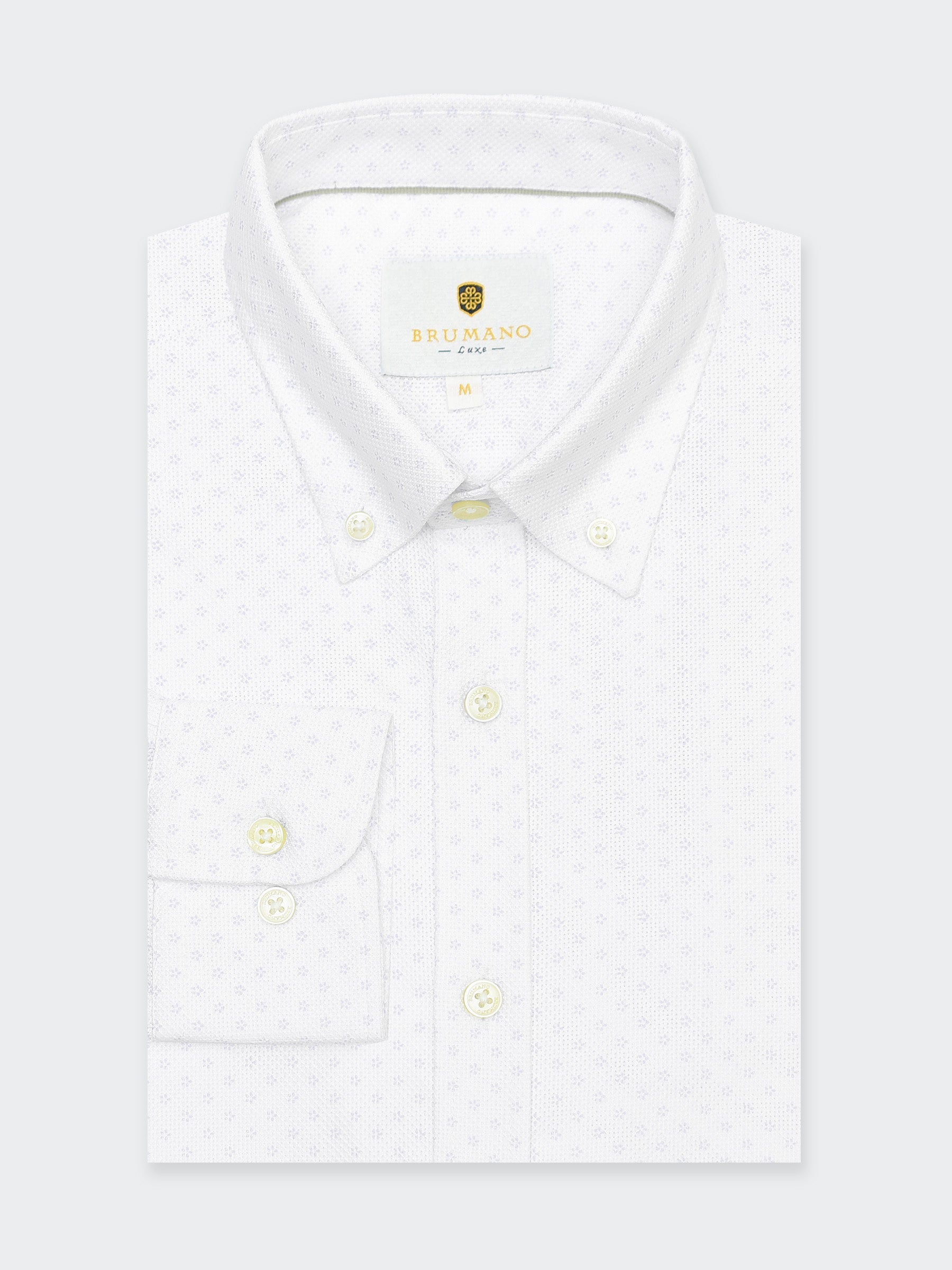 White Structured Subtle Printed Button Down Shirt - Luxe