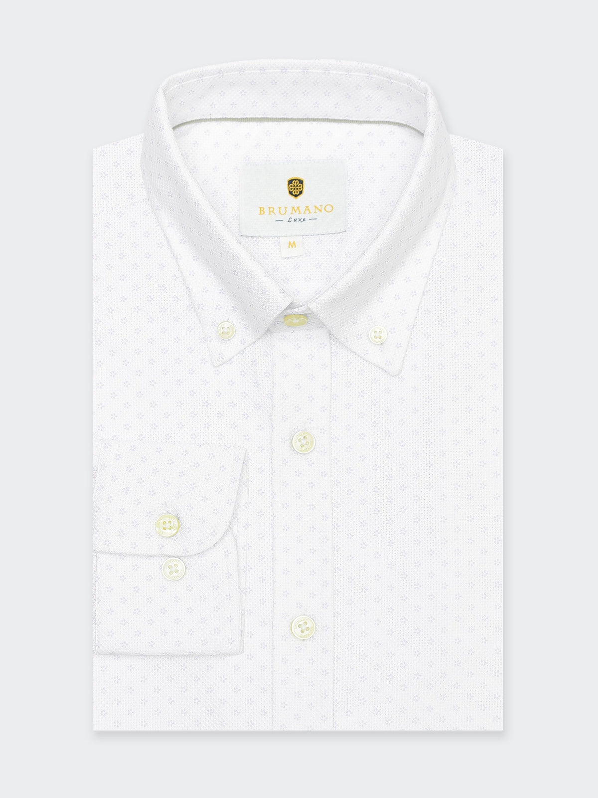 White Structured Subtle Printed Button Down Shirt - Luxe