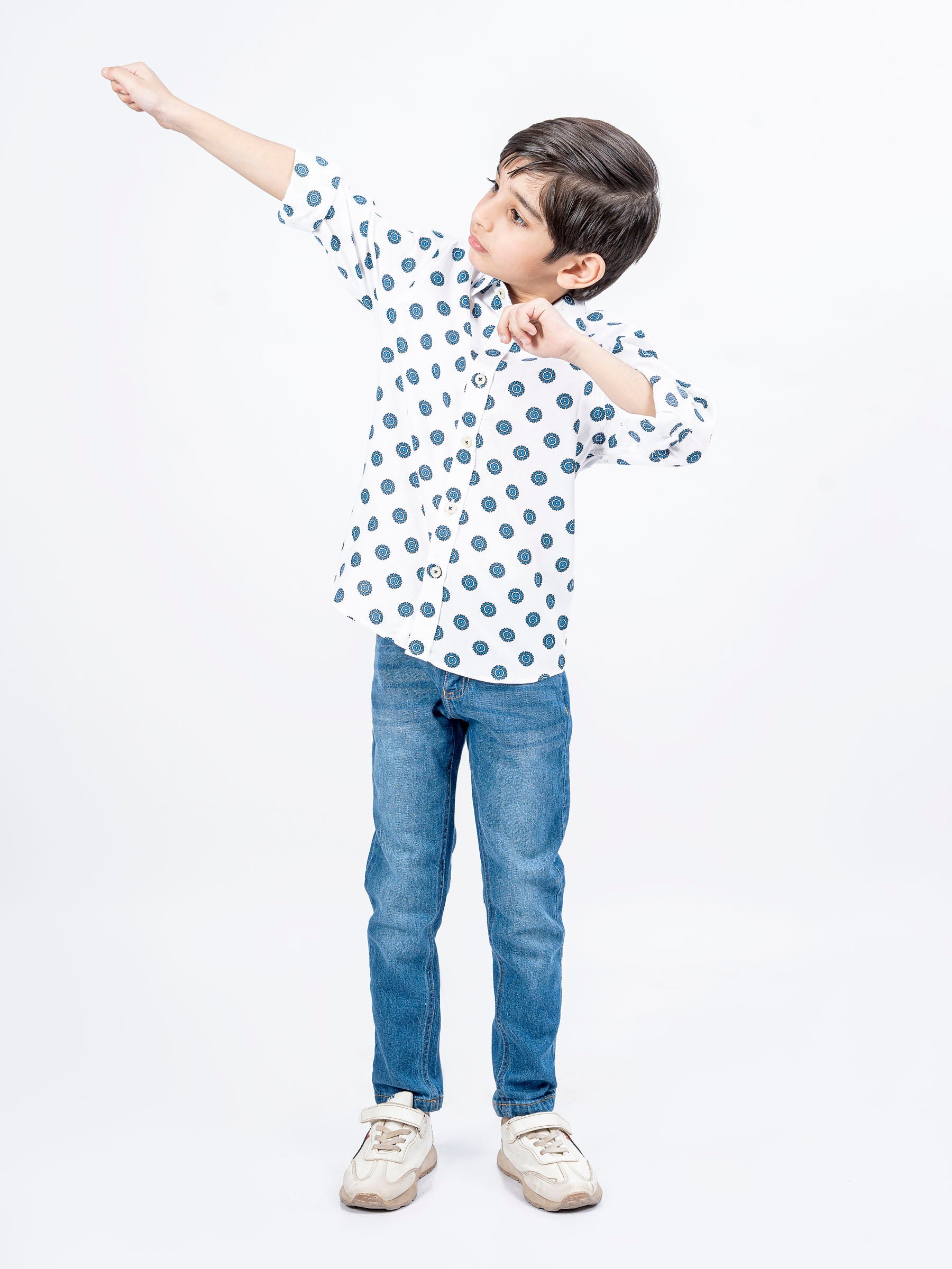 White Bold Motif Printed Casual Shirt