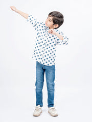 White Bold Motif Printed Casual Shirt