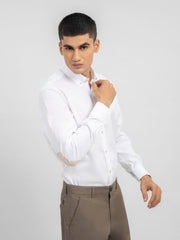 White Button Down Shirt With Beige Elbow Patch