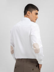 White Button Down Shirt With Beige Elbow Patch