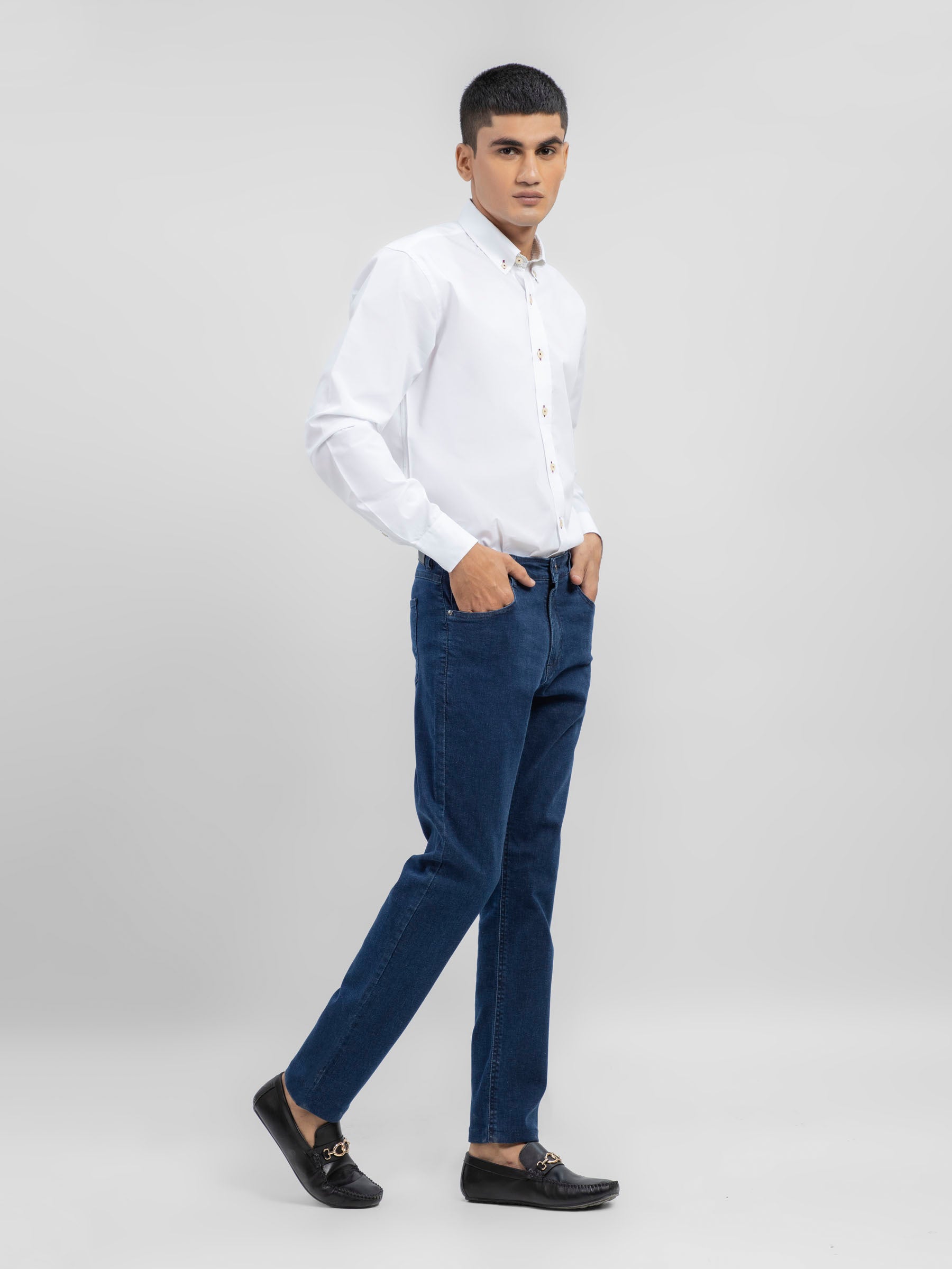 White Button Down Shirt With Printed Collar Detailing