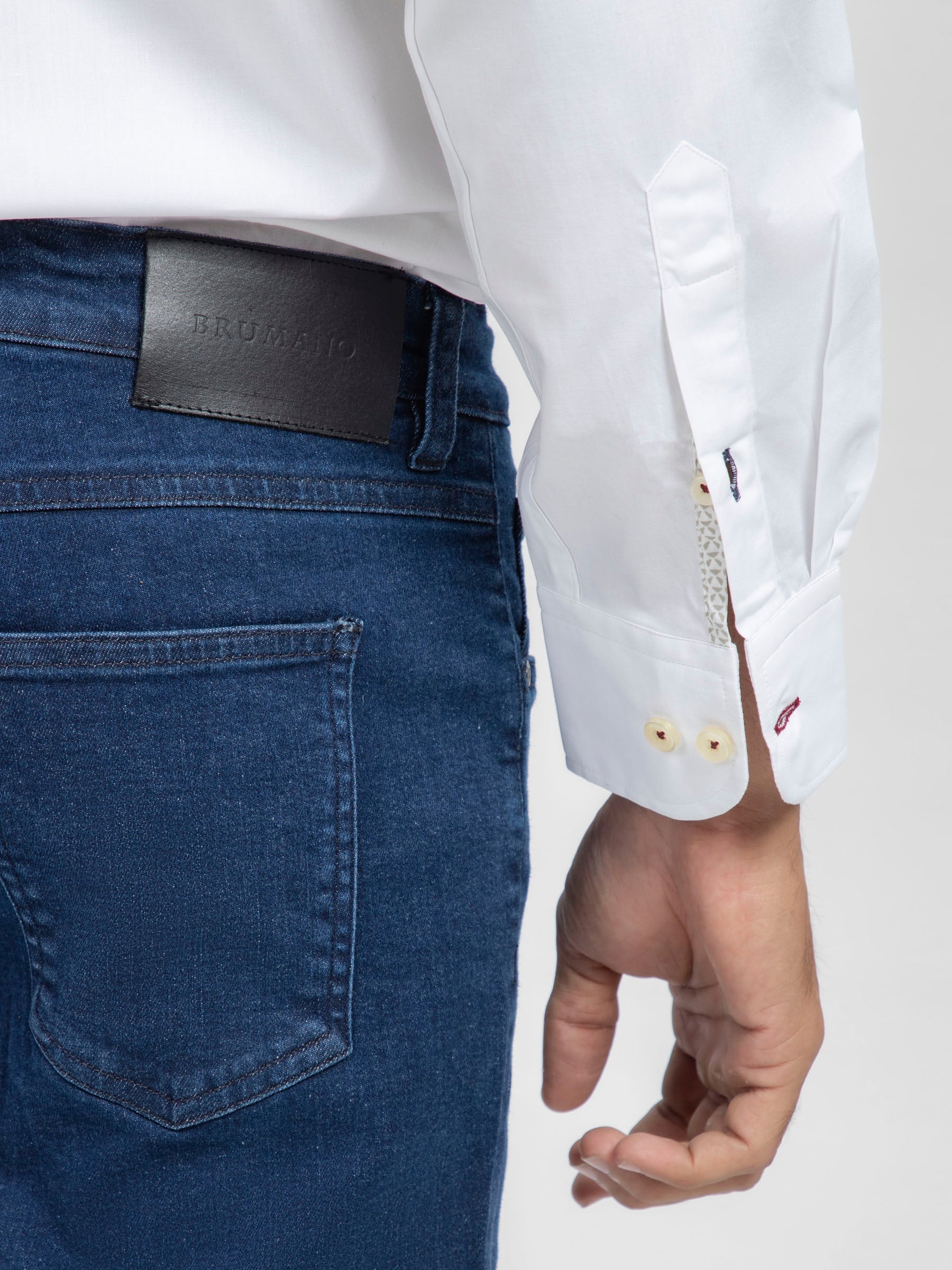 White Button Down Shirt With Printed Collar Detailing