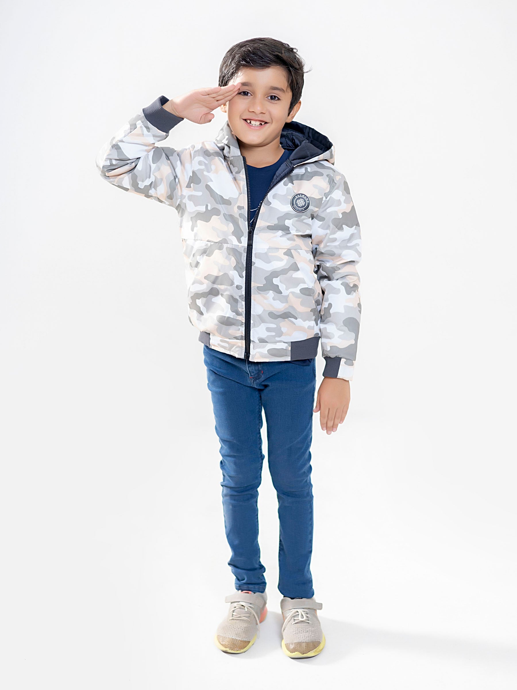 White Camouflage Quilted Casual Jacket With Hoodie - Unisex