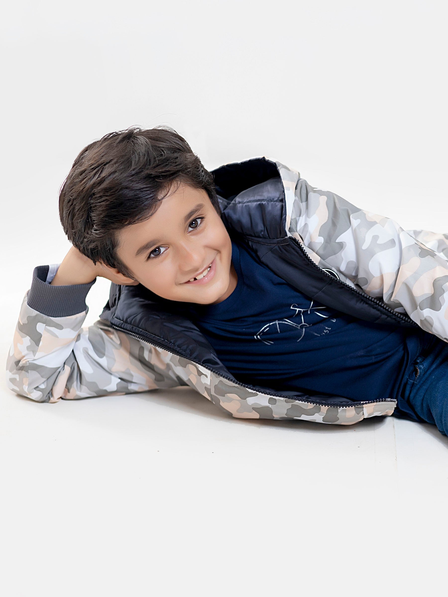 White Camouflage Quilted Casual Jacket With Hoodie - Unisex