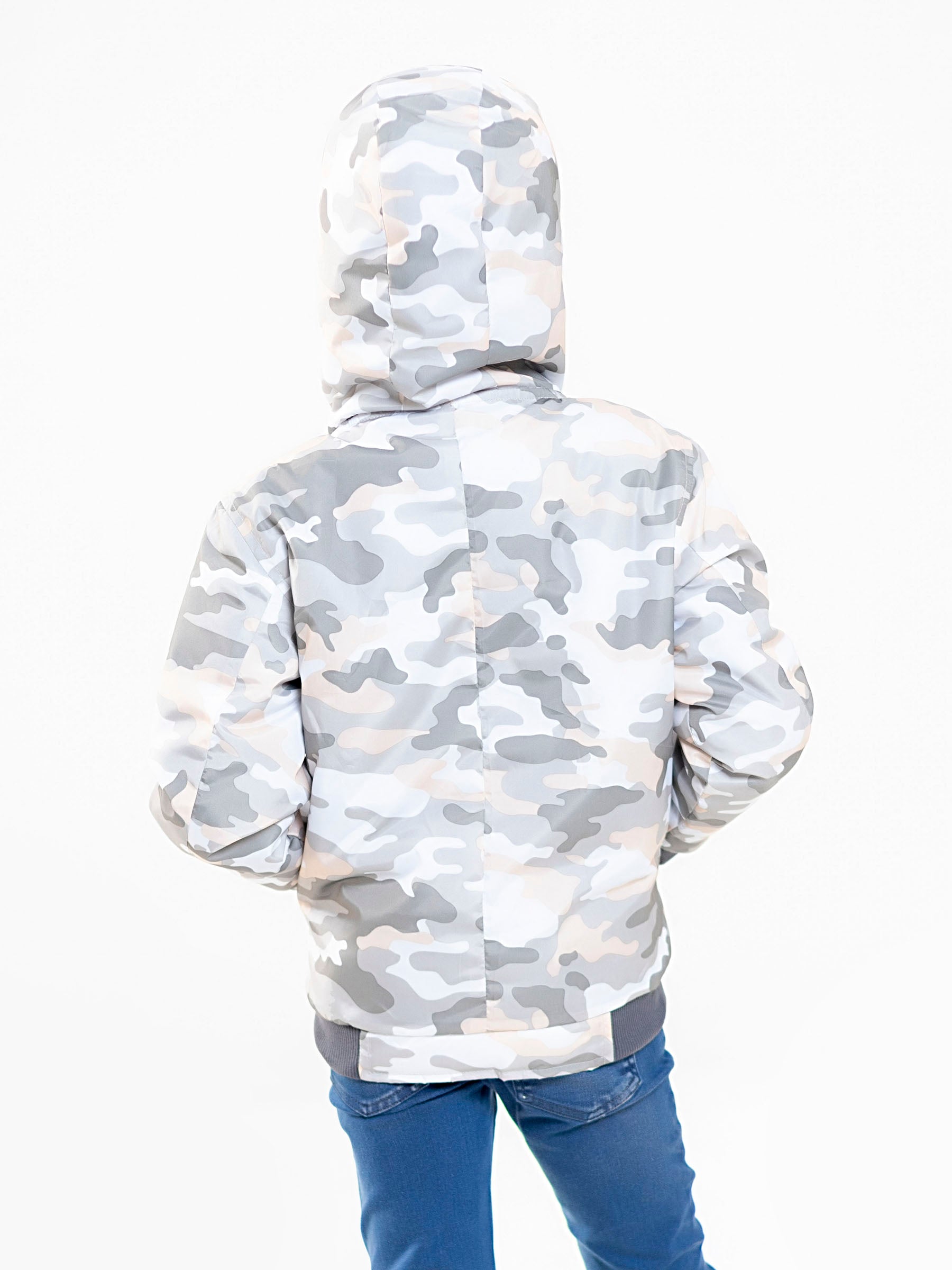 White Camouflage Quilted Casual Jacket With Hoodie - Unisex