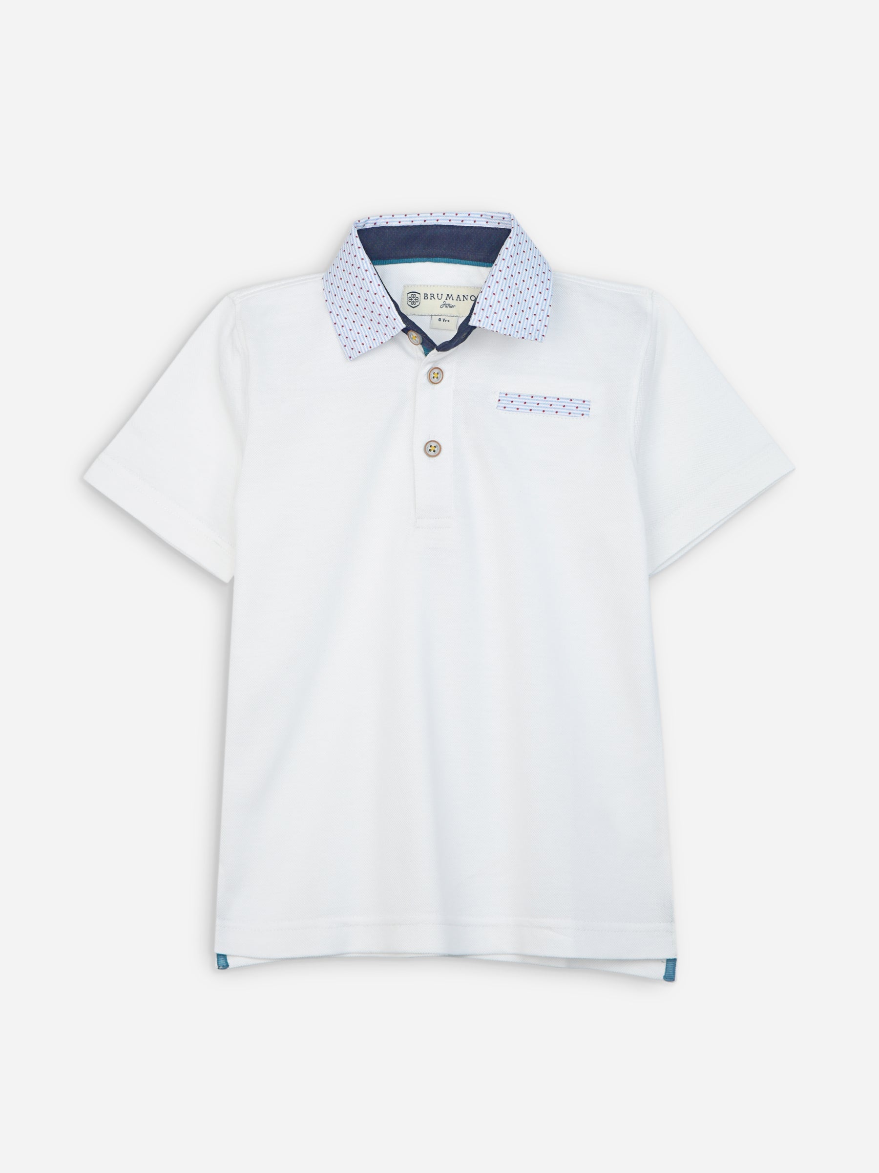 White Casual Polo With Contrasting Blue Collar
