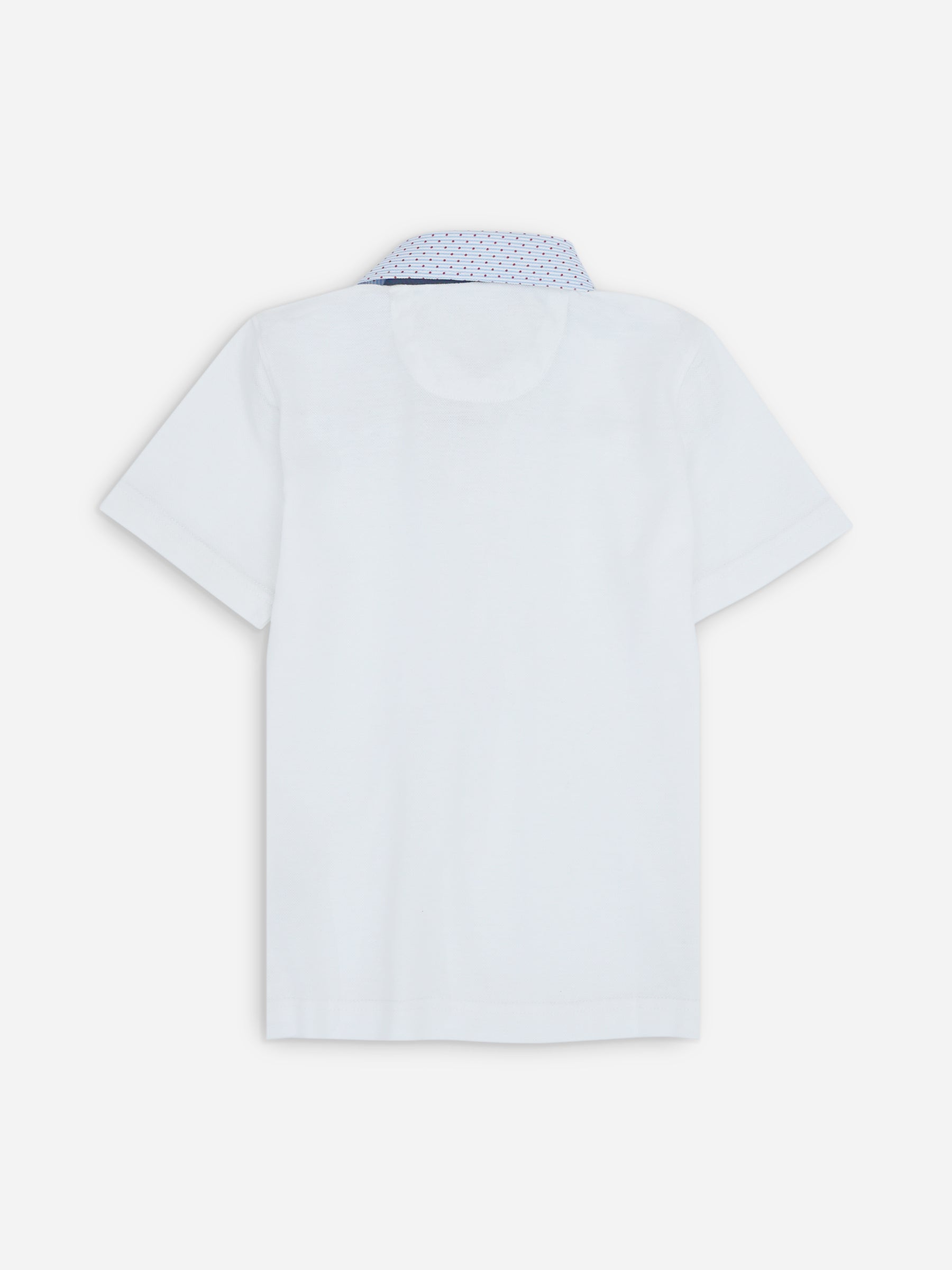 White Casual Polo With Contrasting Blue Collar