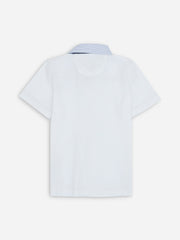 White Casual Polo With Contrasting Blue Collar