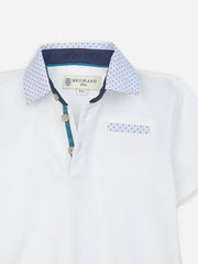 White Casual Polo With Contrasting Blue Collar