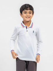 White Contrasting Tipped Long Sleeve Pique Polo