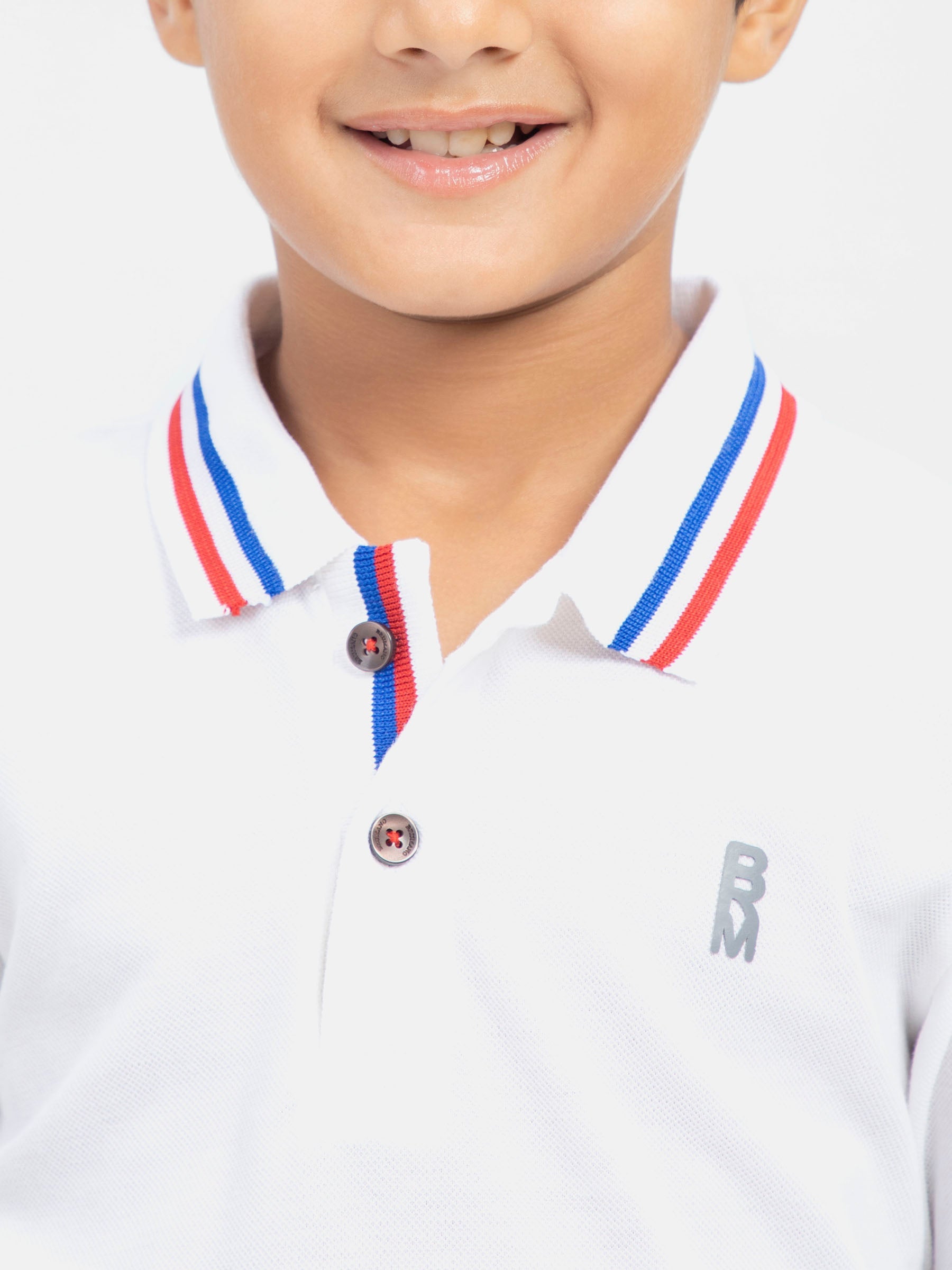 White Contrasting Tipped Long Sleeve Pique Polo